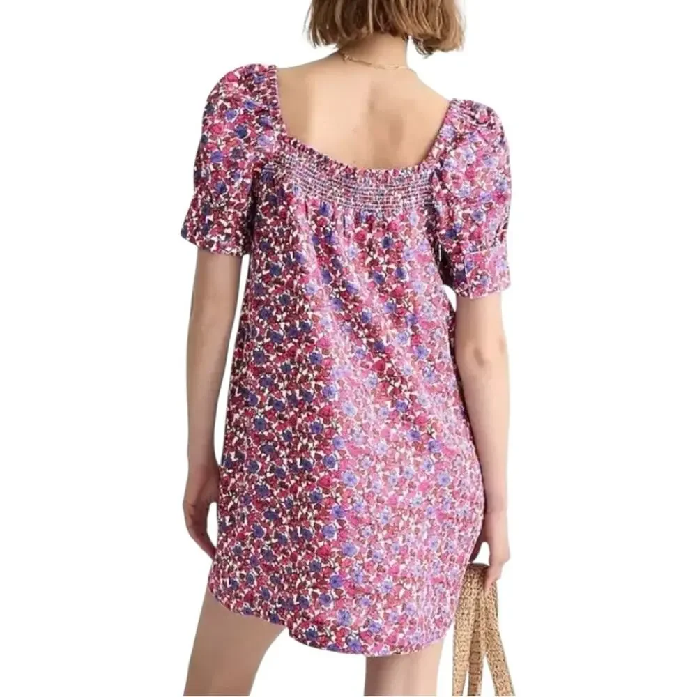 J. Crew Afternoon Linen Short Sleeve Floral Mini Dress XS in Berry Floral